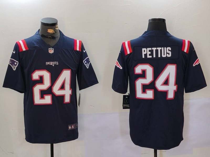 Men's New England Patriots #24 Dell Pettus Navy Vapor Limited Football Stitched Jersey